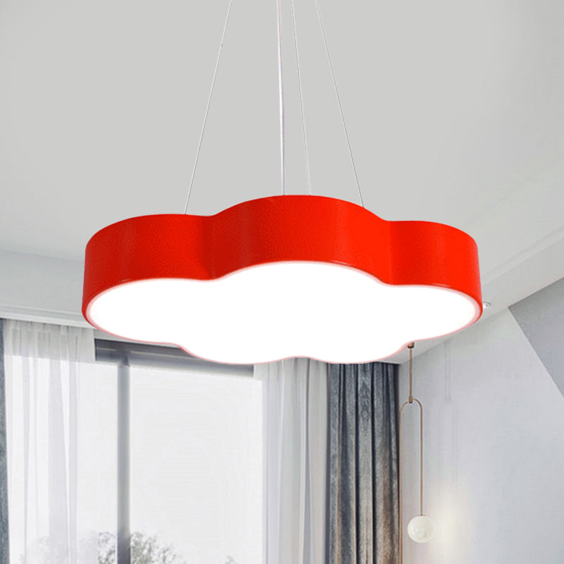 Red/Yellow Cloud Hanging Ceiling Light Macaroon LED Acrylic Pendant Chandelier with Round Canopy