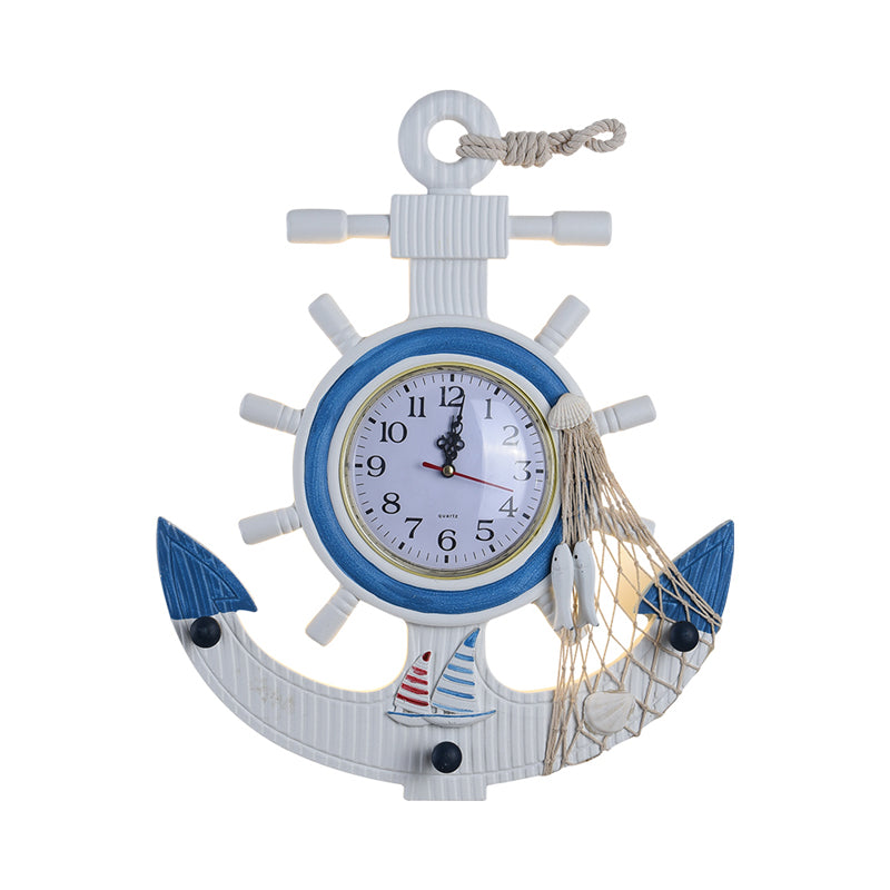 Metal Anchor Wall Sconce Light Children Style LED White Wall Mounted Lamp with Clock Design in Warm/White Light