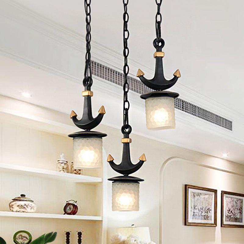 Moderne Säule Multi-Pendant Frosted Grübtglas 3 Köpfe Salon hängen in Schwarz mit linearem/rundem Baldachin