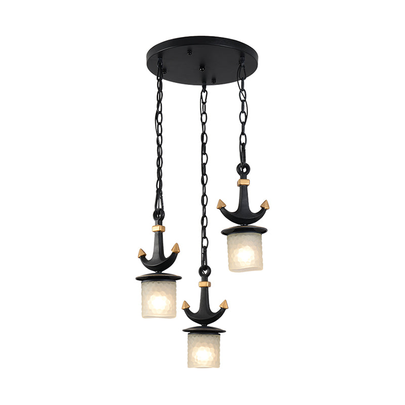 Moderne Säule Multi-Pendant Frosted Grübtglas 3 Köpfe Salon hängen in Schwarz mit linearem/rundem Baldachin