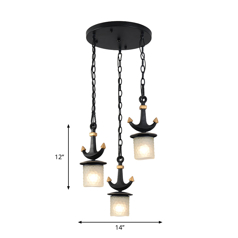 Moderne Säule Multi-Pendant Frosted Grübtglas 3 Köpfe Salon hängen in Schwarz mit linearem/rundem Baldachin