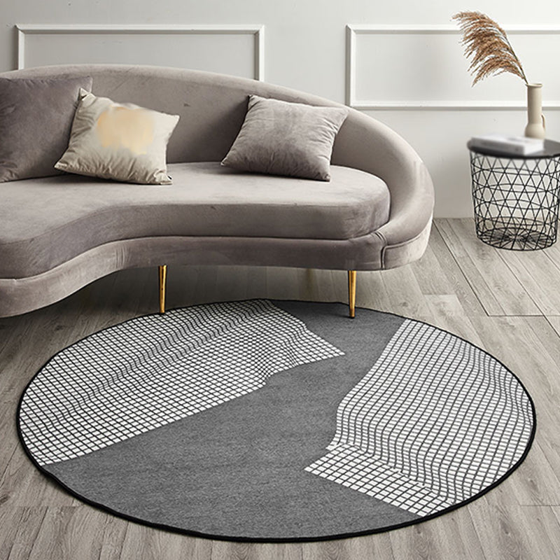 Grey Sitting Room Rug Modernist Checked Pattern Rug Chenille Washable Pet Friendly Area Carpet