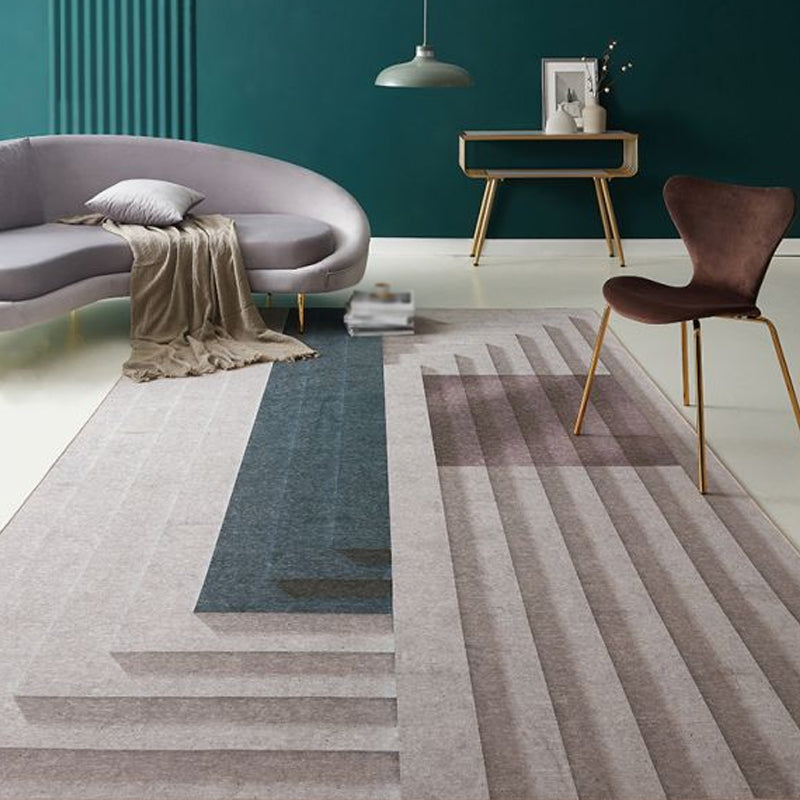 Grey Drawing Room Rug Minimalist Striped Pattern Rug Chenille Anti-Slip Backing Pet Friendly Carpet