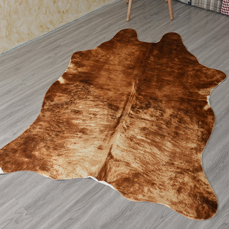 Tapis de motif de peau de vache marron Polyester Nouveauté tapis lavable sans glissade convivial pour animaux de compagnie pour le salon