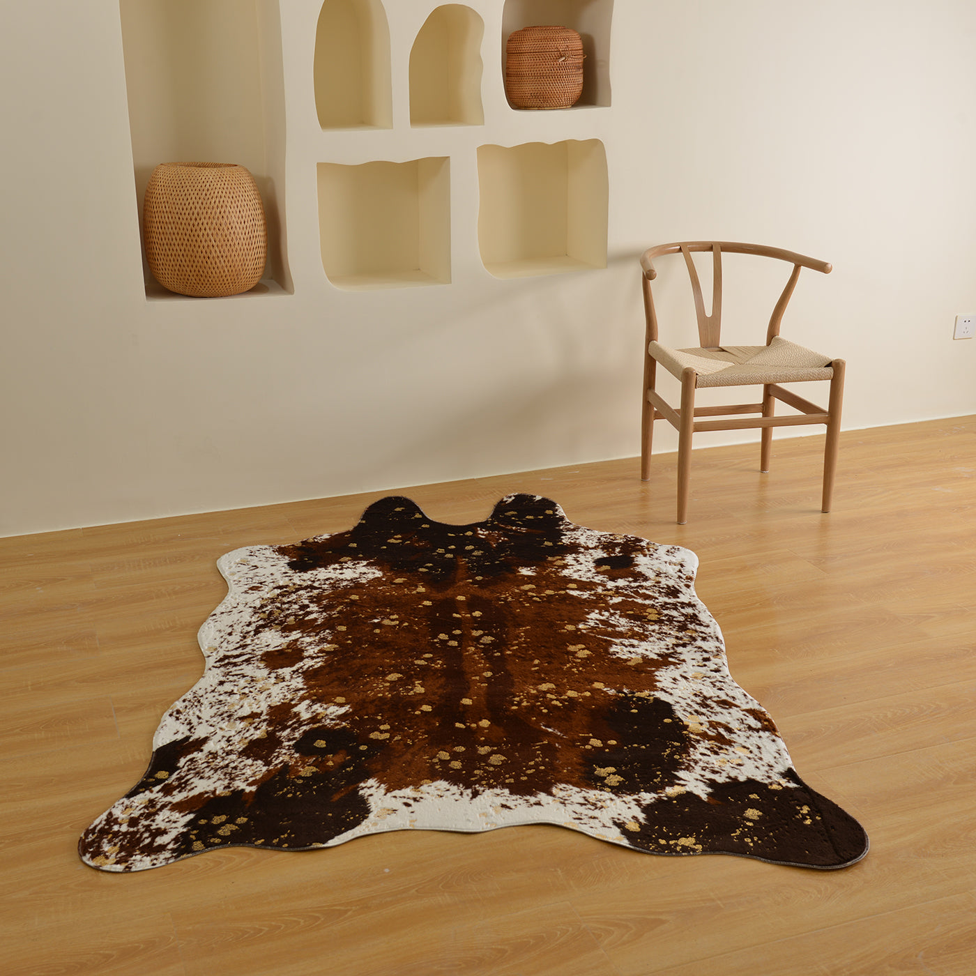 Tapis de motif de peau de vache marron polyester tapis contemporain wasable