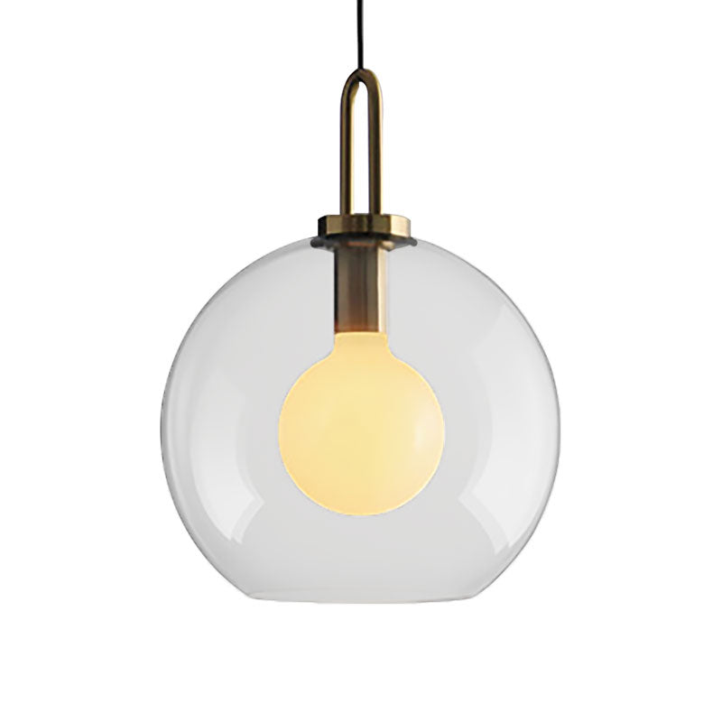 1 Light Living Room Pendant Lamp with Globe Clear/Smoky Glass Shade Modern Brass Hanging Lamp Kit, 8"/10"/12" Wide