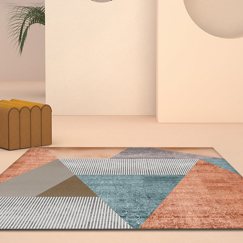 Orange Modern Area Rug Polypropylene Geometric and Stripe Pattern Rug Pet Friendly Washable Non-Slip Rug for Parlor