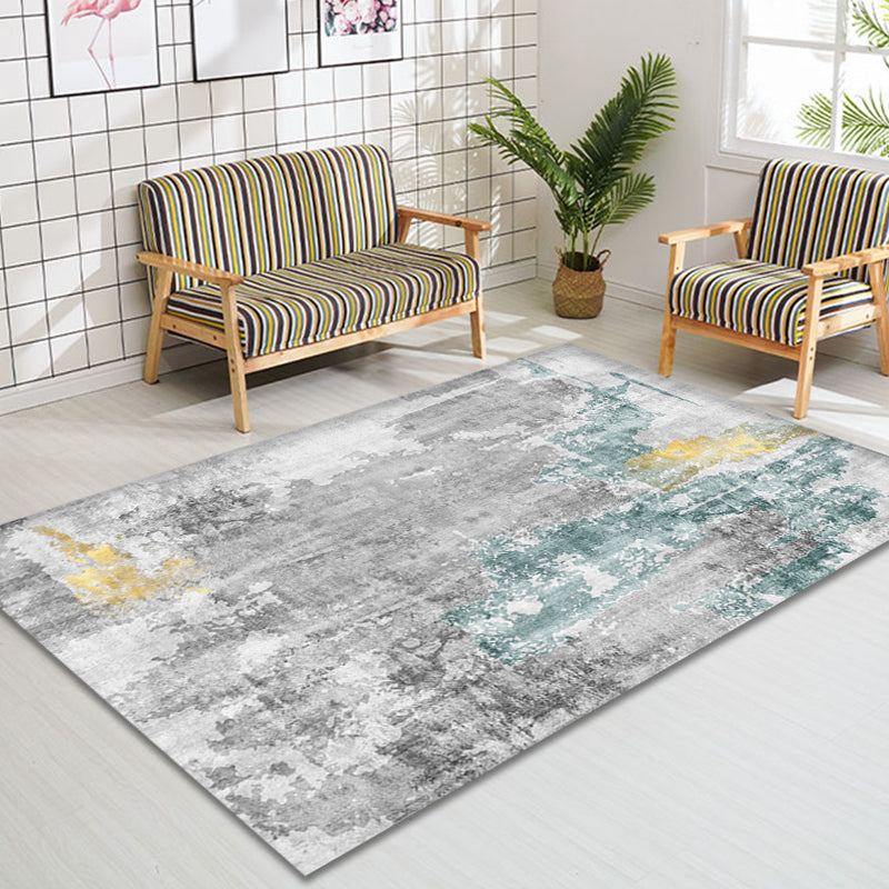 Modern Abstract Rug Smoke Grey Polyester Rug Anti-Slip Backing Pet Friendly Washable Area Rug for Home