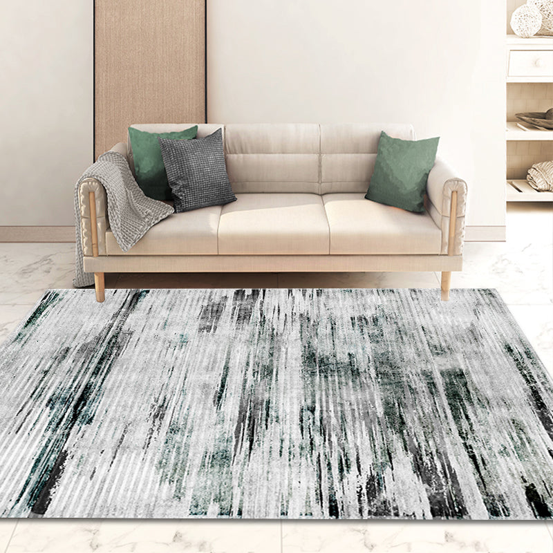 Modern Abstract Rug Smoke Grey Polyester Rug Anti-Slip Backing Pet Friendly Washable Area Rug for Home