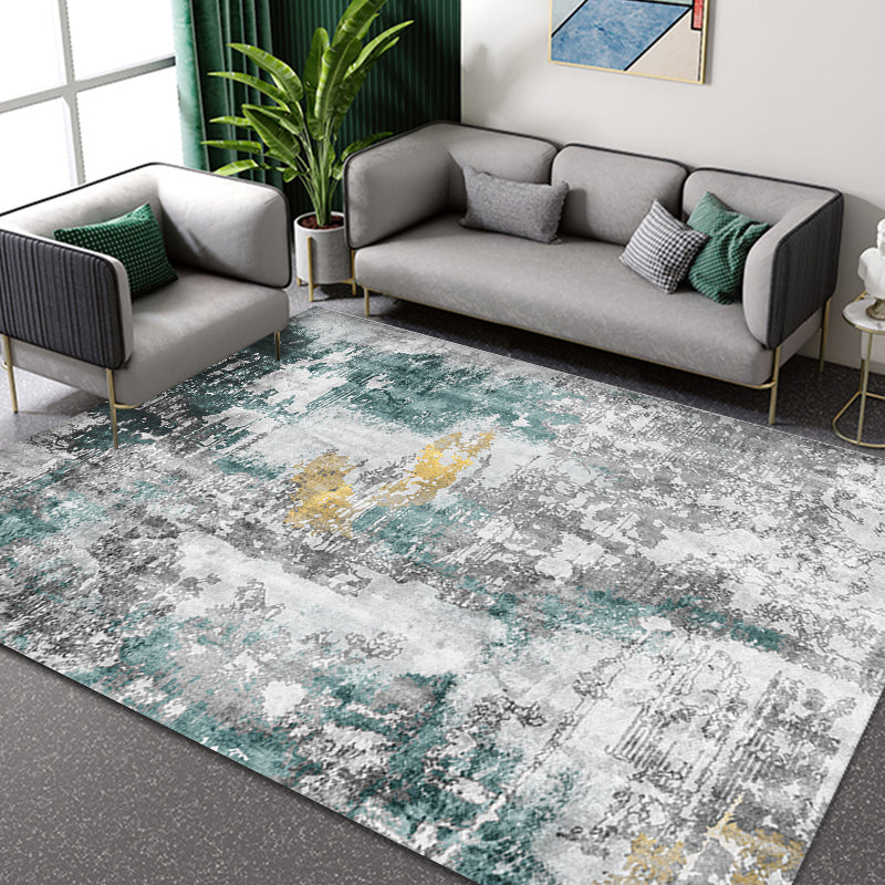Modern Abstract Rug Smoke Grey Polyester Rug Anti-Slip Backing Pet Friendly Washable Area Rug for Home