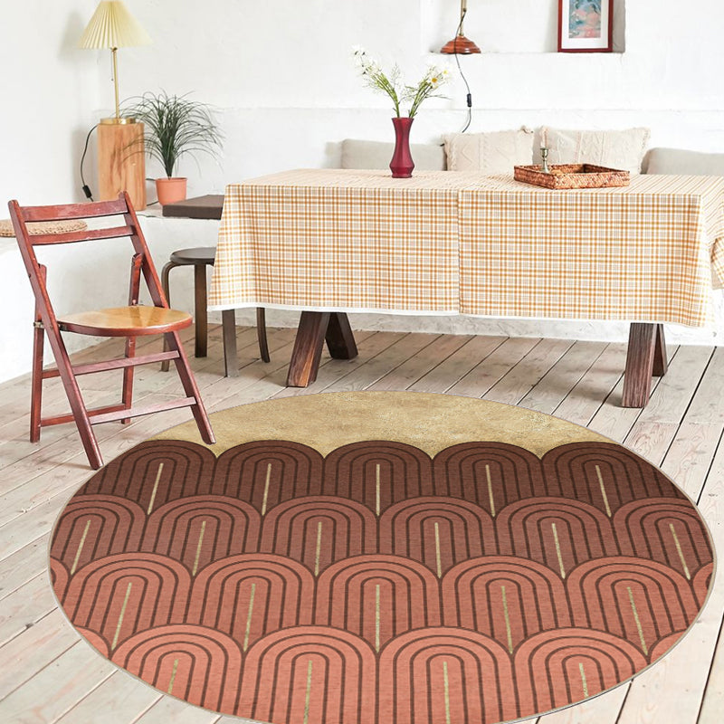 Modernism Geometric Rug with Stripe Orange Chenille Rug Non-Slip Pet Friendly Washable Area Rug for Bedroom