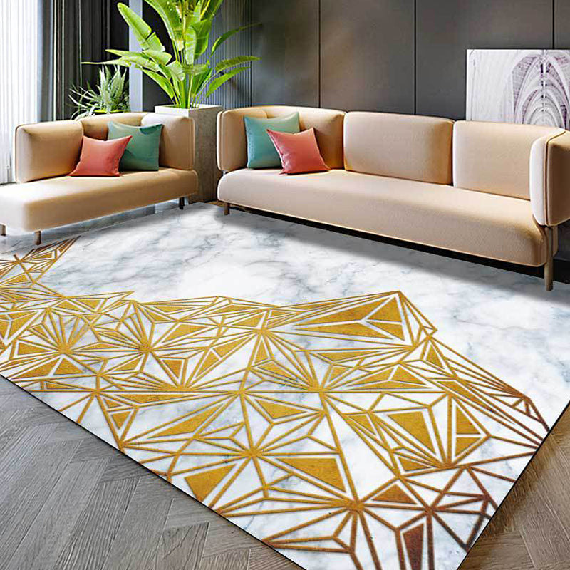 Golden Geometric Pattern Rug Polyester Modern Rug Washable Non-Slip Pet Friendly Carpet for Living Room