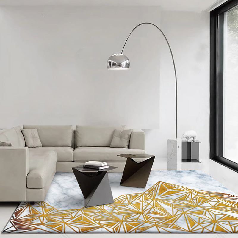 Golden Geometric Pattern Rug Polyester Modern Rug Washable Non-Slip Pet Friendly Carpet for Living Room