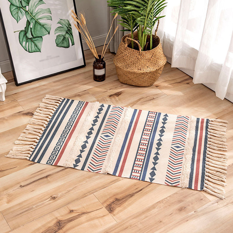 Bohemian Stripal Stripe Muster Teppich mehrfarbiger Flachs Teppich nicht rutschfestes Flächen-Teppich für die Dekoration