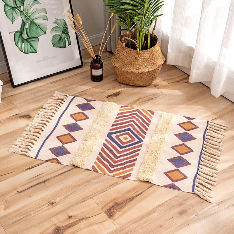 Bohemian Stripal Stripe Muster Teppich mehrfarbiger Flachs Teppich nicht rutschfestes Flächen-Teppich für die Dekoration