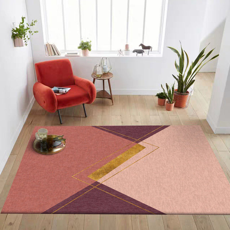 Alfombra de dormitorio rojo y rosa Patrón geométrico Modernista Rug poliéster respaldo antideslizante alfombra de área lavable