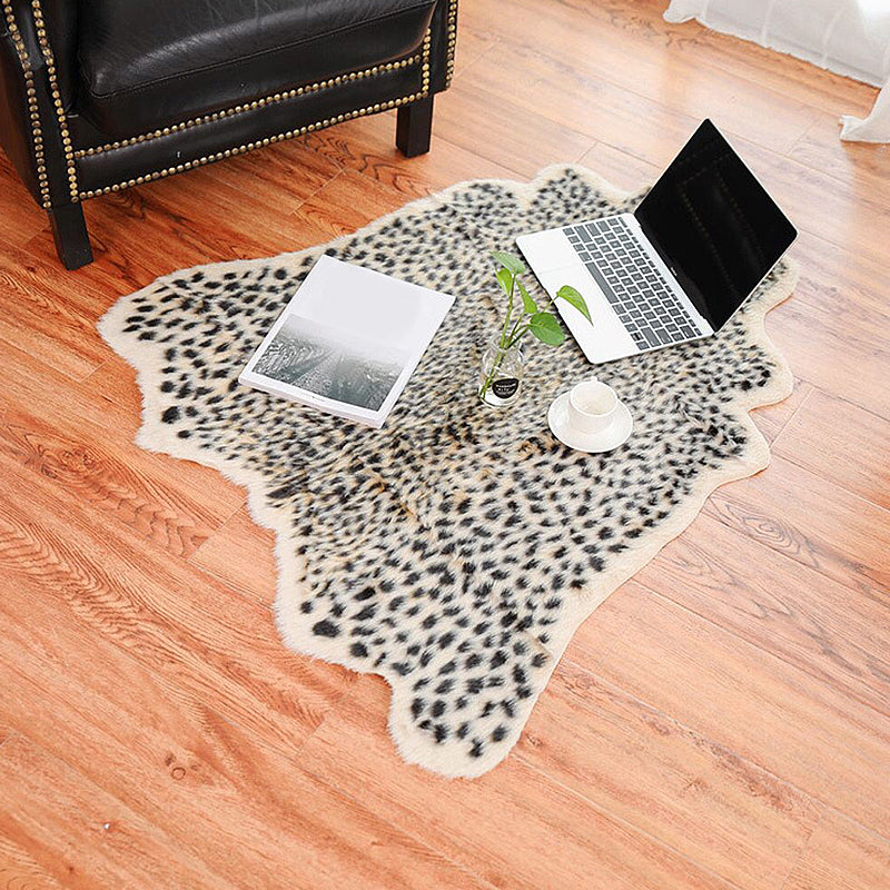 Black Bedroom Rug Modern Leopard Pattern Rug Polyester Anti-Slip Backing Washable Area Rug