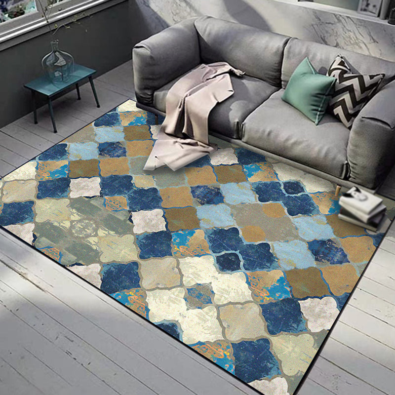 Multicolor Moroccan Area Rug Polyester Geometric Ogee Pattern Rug Pet Friendly Washable Non-Slip Area Rug for Parlour