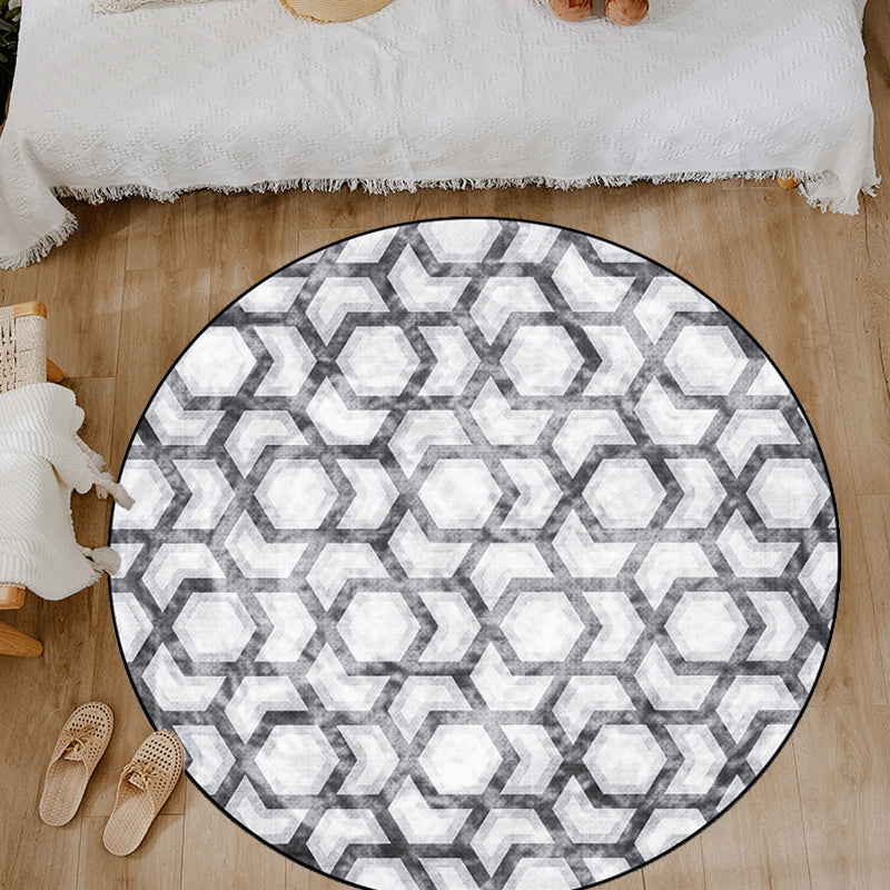 Simplicity Geometric Pattern Rug Black Polyester Carpet Anti-Slip Pet Friendly Washable Rug for Living Room