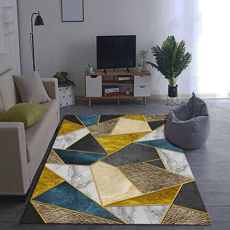 Novelty Geometrical Pattern Rug Multi Color Polypropylene Rug Anti-Slip Backing Pet Friendly Washable Area Rug for Living Room