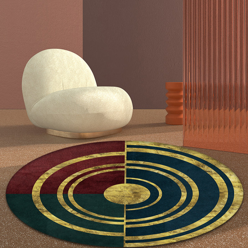 Contemporary Home Rug Green Circle and Marble Surface Pattern Area Rug Polyester Washable Non-Slip Pet Friendly Rug