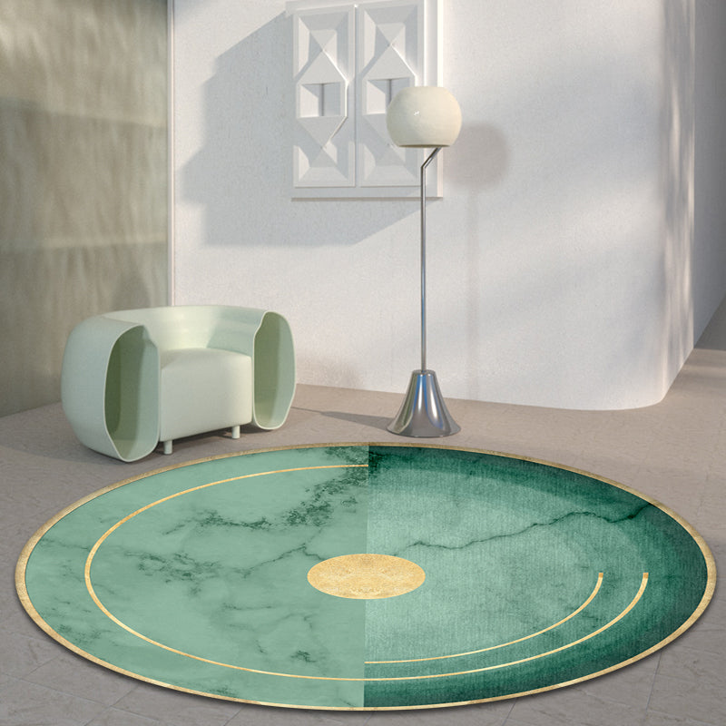 Contemporary Home Rug Green Circle and Marble Surface Pattern Area Rug Polyester Washable Non-Slip Pet Friendly Rug