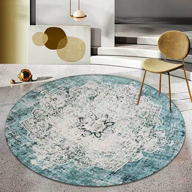 Multicolor Decoration Rug Shabby Chic Medallion Pattern Rug Polyester Machine Washable Non-Slip Backing Carpet