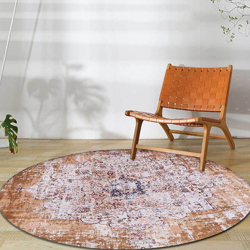 Multicolor Decoration Rug Shabby Chic Medallion Pattern Rug Polyester Machine Washable Non-Slip Backing Carpet