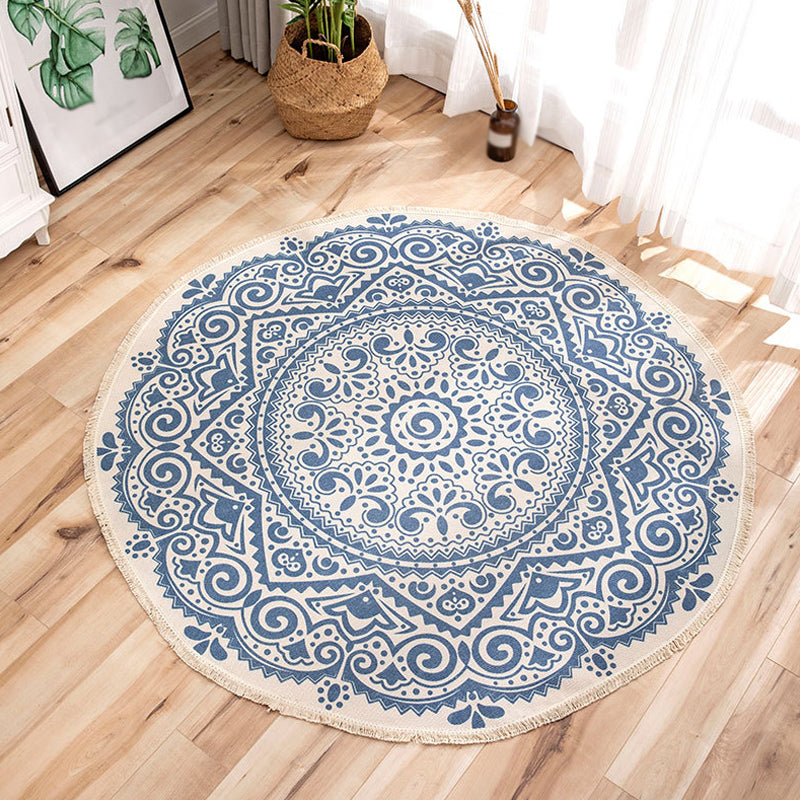 Multi-Color Living Room Rug Moroccan Tribal Flower Carpet Flax Anti-Slip Backing Pet Friendly Indoor Rug