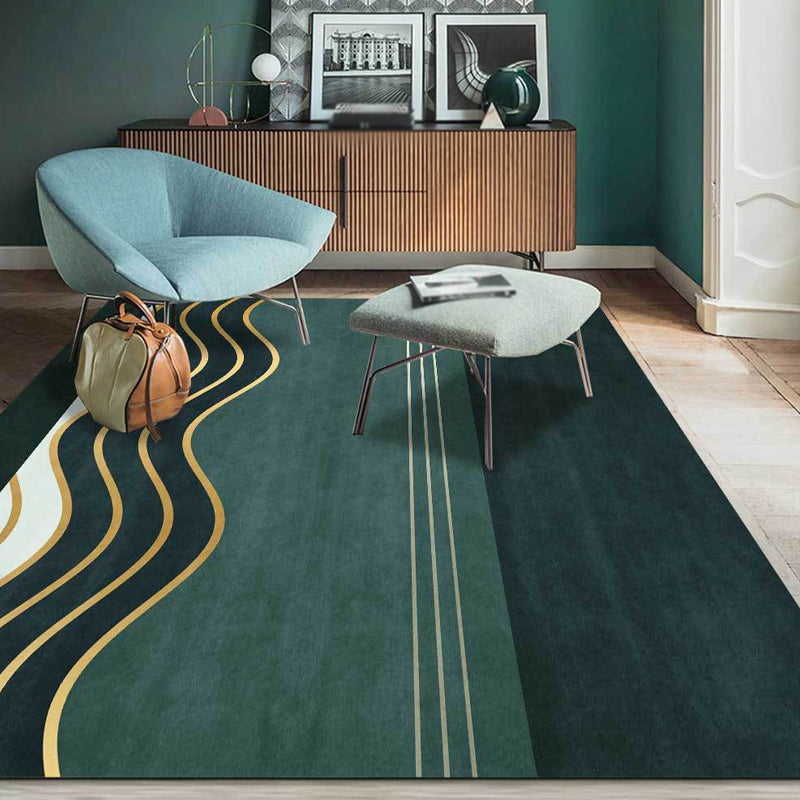 Green Nordic Rug Polypropylene Swirl Stripe Pattern Rug Pet Friendly Washable Non-Slip Area Rug for Bedroom