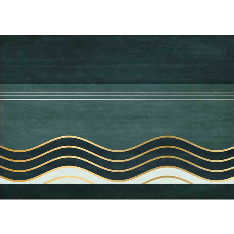Green Nordic Rug Polypropylene Swirl Stripe Pattern Rug Pet Friendly Washable Non-Slip Area Rug for Bedroom