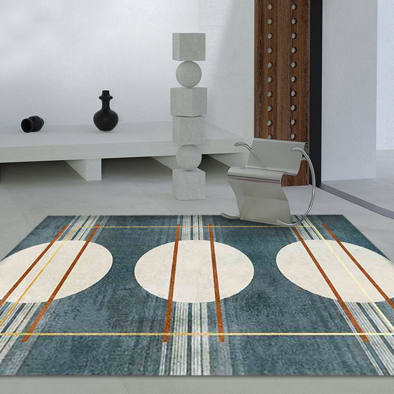 Contemporary Bedroom Indoor Rug Navy Circles Pattern Carpet Polyester Washable Non-Slip Pet Friendly Rug