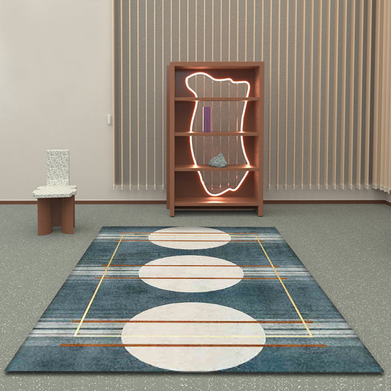 Contemporary Bedroom Indoor Rug Navy Circles Pattern Carpet Polyester Washable Non-Slip Pet Friendly Rug