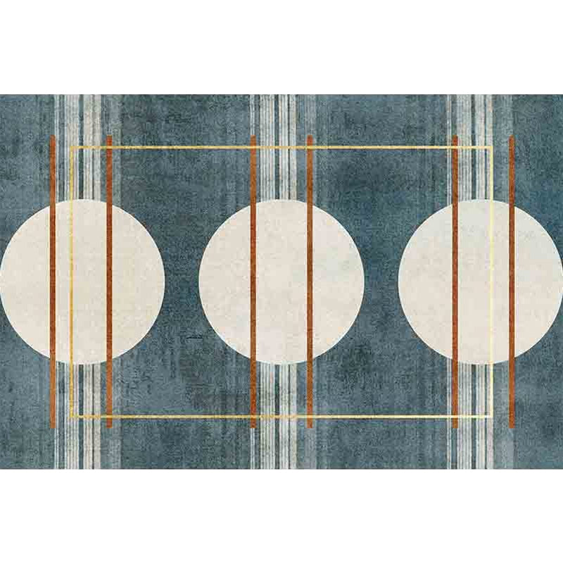 Contemporary Bedroom Indoor Rug Navy Circles Pattern Carpet Polyester Washable Non-Slip Pet Friendly Rug