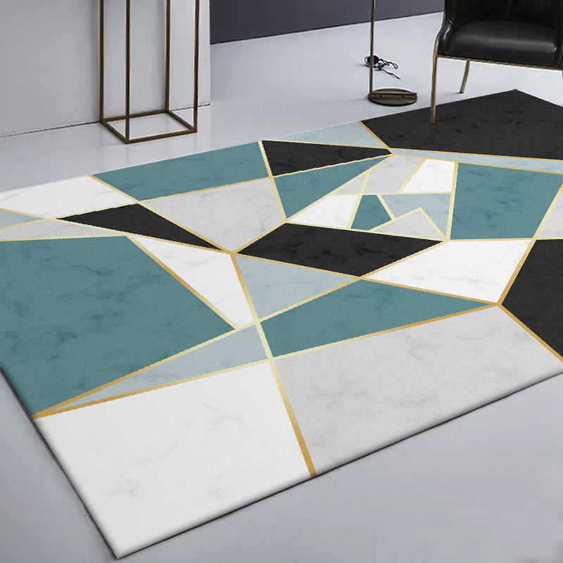 Simple Geometric Pattern Rug Green and Black Polyester Rug Washable Area Carpet for Drawing Room