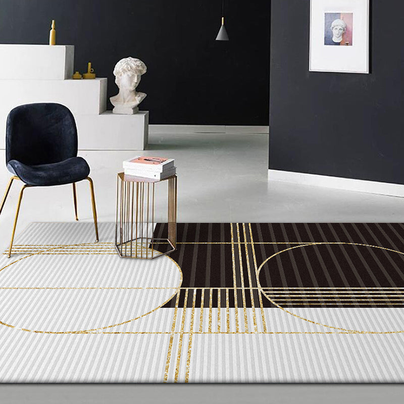 Stylish Striped Pattern Rug Black and White Nordic Rug Polyester Washable Non-Slip Pet Friendly Carpet for Living Room