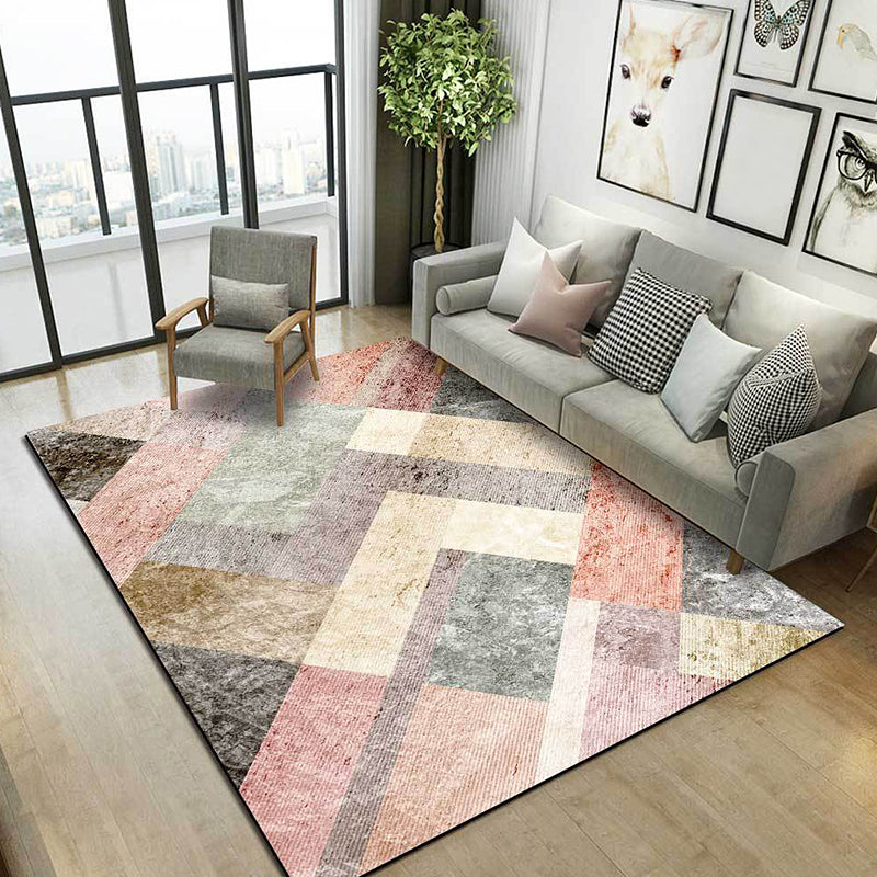 Multicolor Bedroom Rug Modernist Geometric Pattern Rug Polyester Anti-Slip Backing Washable Area Rug