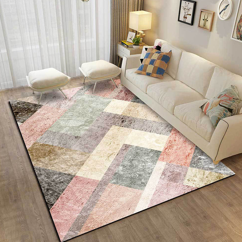Multicolor Bedroom Rug Modernist Geometric Pattern Rug Polyester Anti-Slip Backing Washable Area Rug