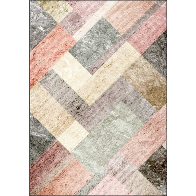 Multicolor Bedroom Rug Modernist Geometric Pattern Rug Polyester Anti-Slip Backing Washable Area Rug