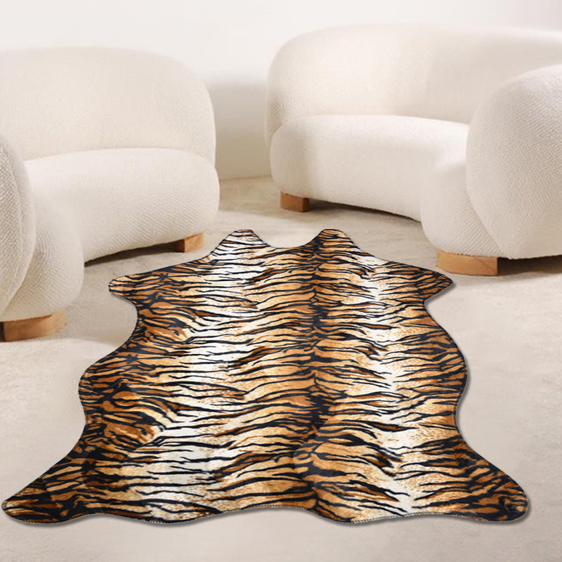 Modernisme Tiger Stripe Match Tapis Brown Polyester tapis sans glipage Animal Animal Adopt