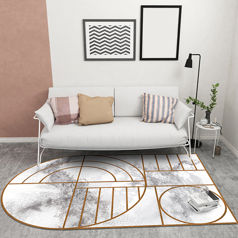 Marble Bedroom Rug Modern Stripe and Geometric Pattern Carpet Polyester Machine Washable Non-Slip Backing Rug
