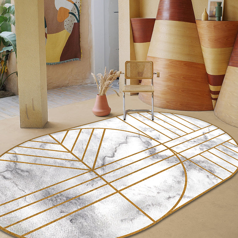 Marble Bedroom Rug Modern Stripe and Geometric Pattern Carpet Polyester Machine Washable Non-Slip Backing Rug