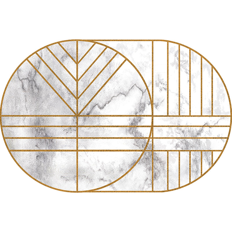 Marble Bedroom Rug Modern Stripe and Geometric Pattern Carpet Polyester Machine Washable Non-Slip Backing Rug