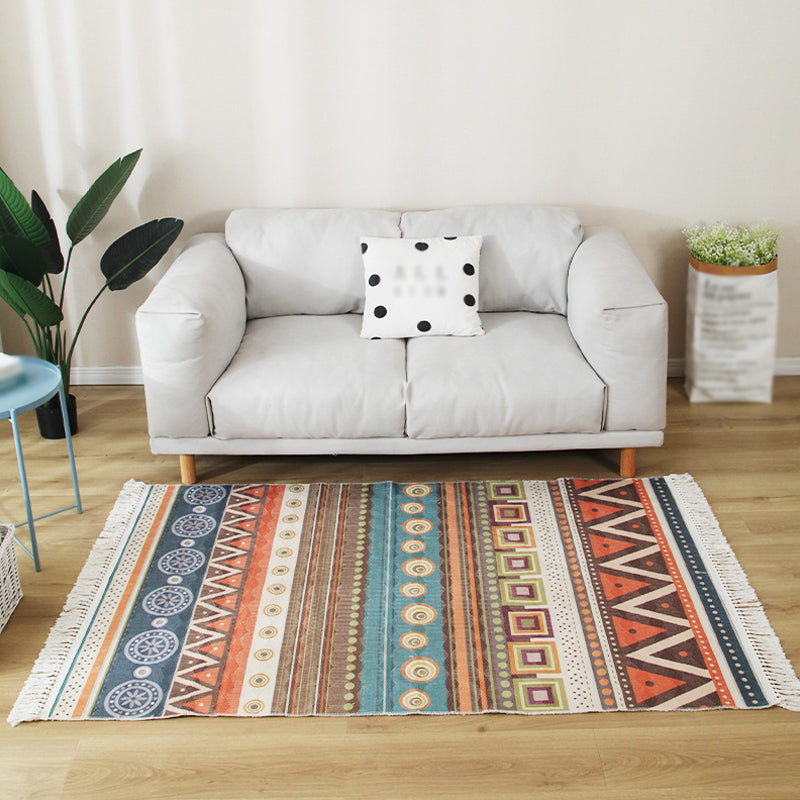 Tappeto multicolore del tappeto a strisce tribali di lino bohémien per animali domestici friendly non slip tappeto per soggiorno