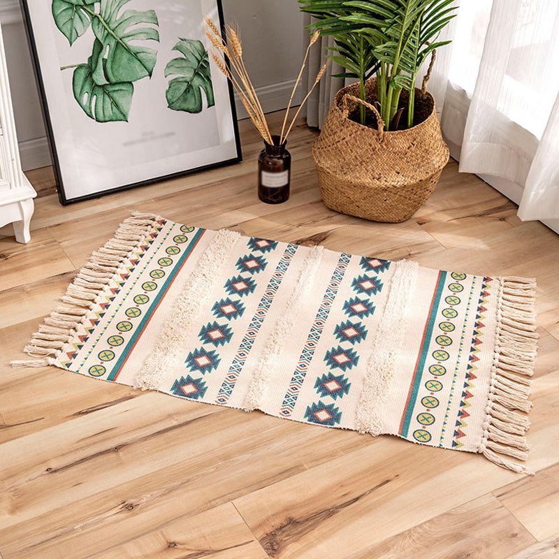 Traditional Tribal Striped Pattern Rug Multicolor Bohemian Rug Flax Pet Friendly Washable Non-Slip Area Rug for Bedroom