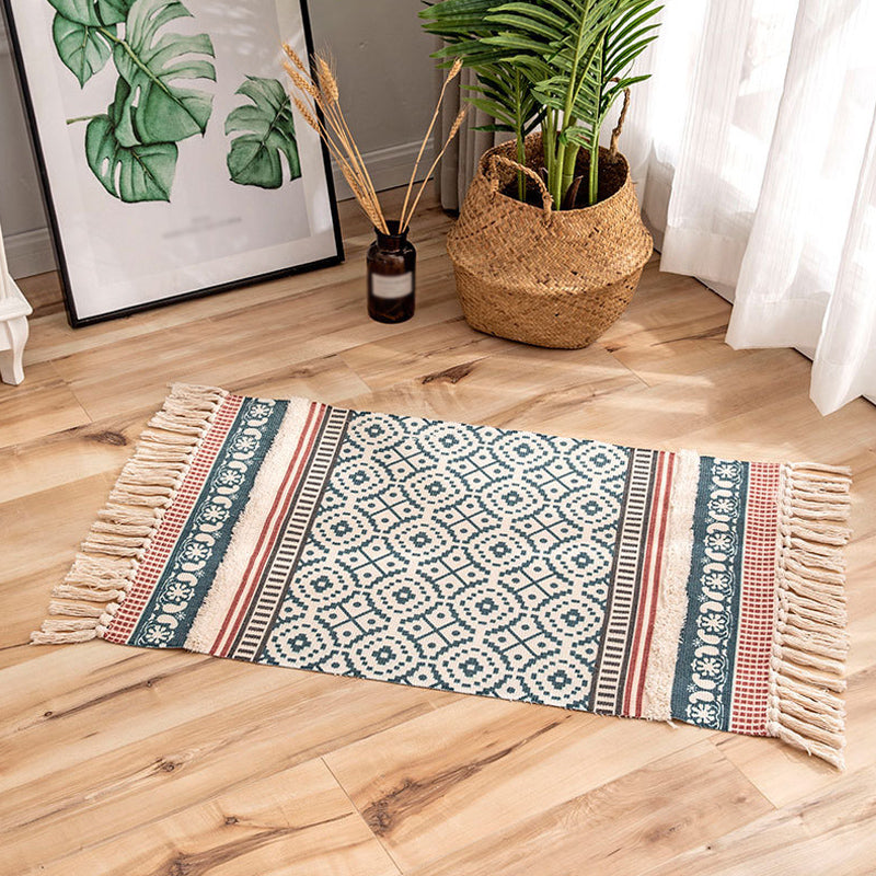 Traditional Tribal Striped Pattern Rug Multicolor Bohemian Rug Flax Pet Friendly Washable Non-Slip Area Rug for Bedroom