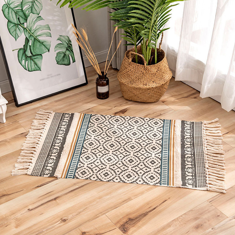 Traditional Tribal Striped Pattern Rug Multicolor Bohemian Rug Flax Pet Friendly Washable Non-Slip Area Rug for Bedroom