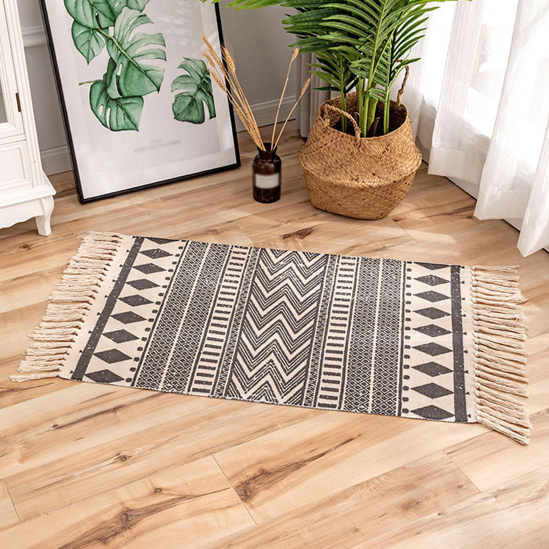Traditional Tribal Striped Pattern Rug Multicolor Bohemian Rug Flax Pet Friendly Washable Non-Slip Area Rug for Bedroom