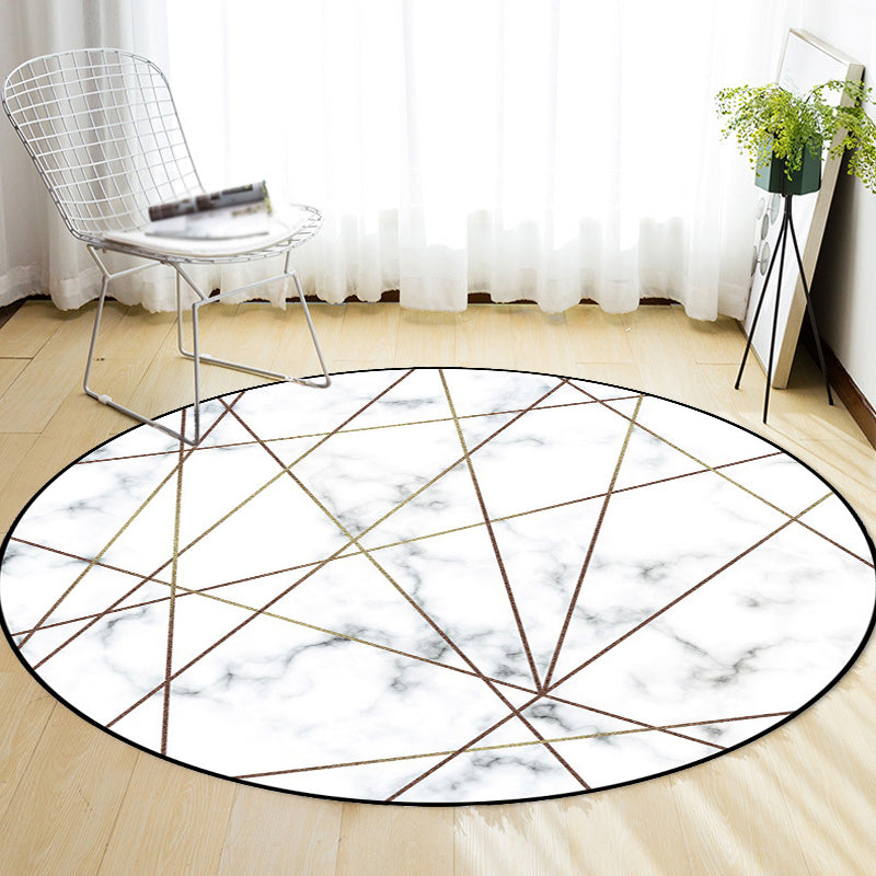 Simple Marble Surface Pattern Rug White Modernist Carpet Polyester Anti-Slip Pet Friendly Washable Rug for Study