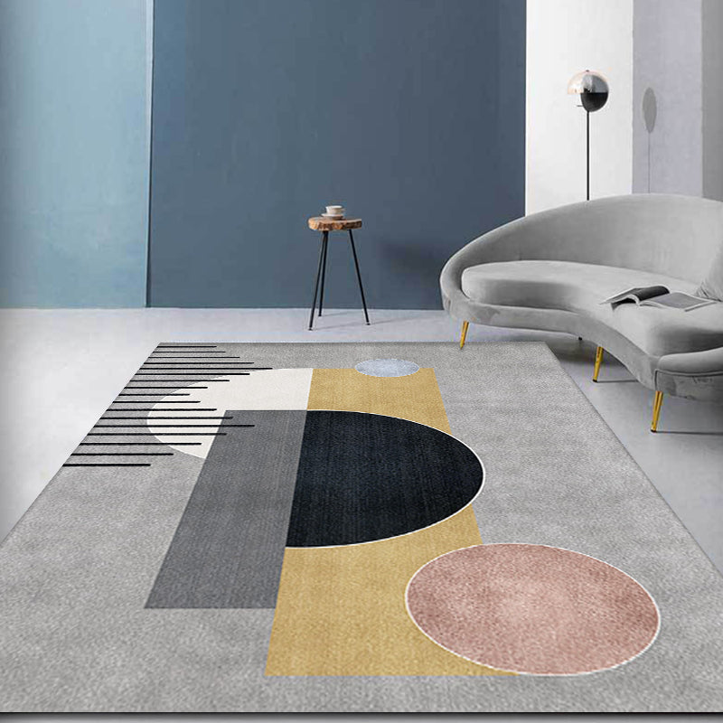 Multi Color Colorblock Geometric Rug Polyester Modern Rug Washable Anti-Slip Backing Carpet for Parlor